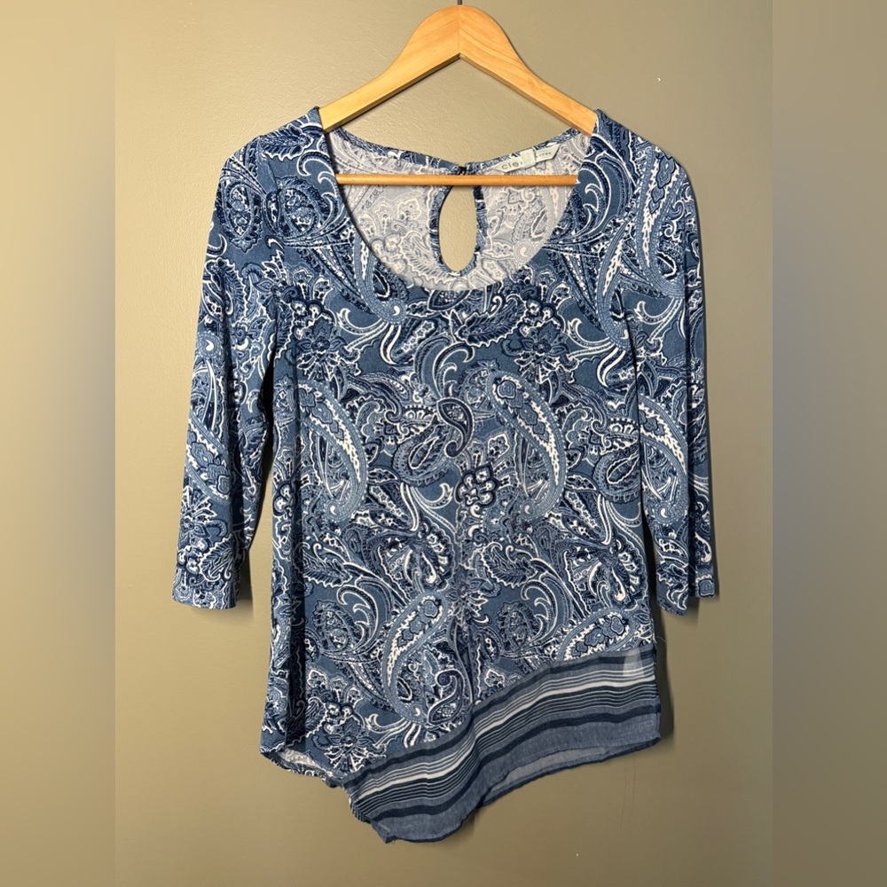 Cleo Petites Blue Paisley Blouse Small